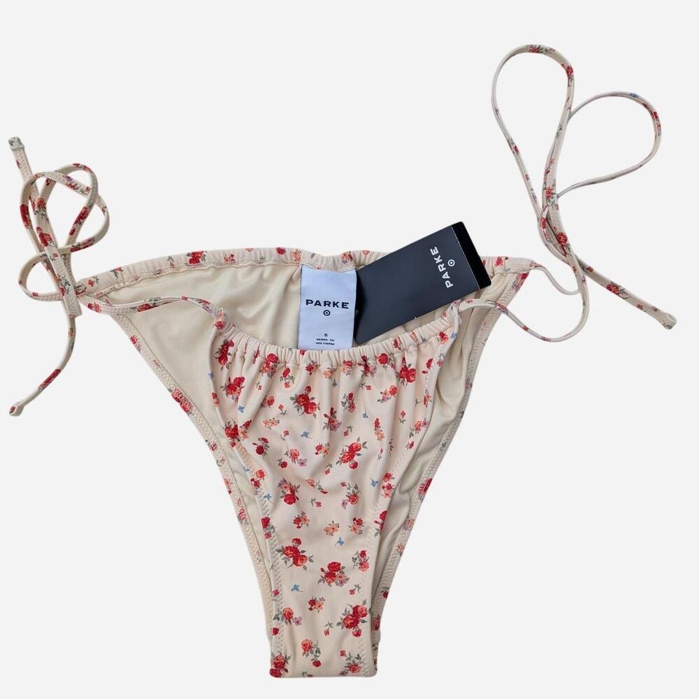 NWT Parke  Cream Floral String Bikini Bottoms - Size S